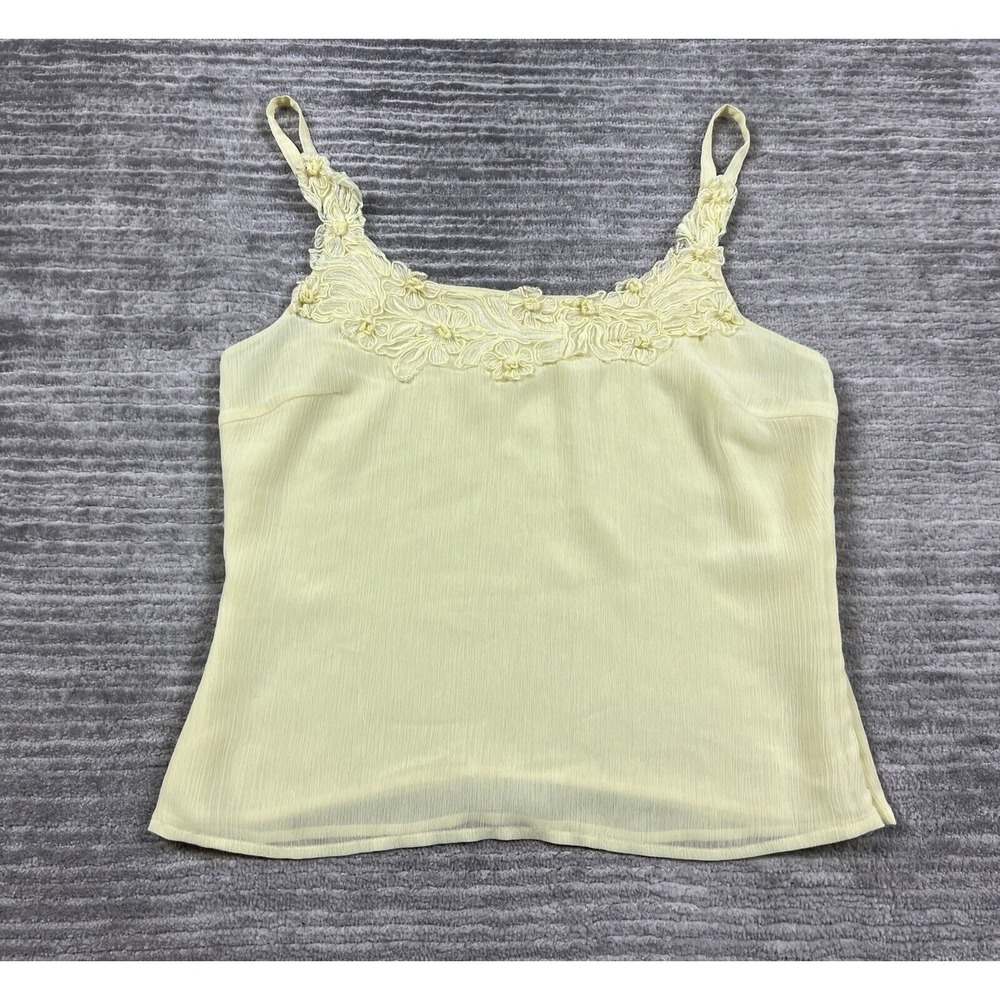 Together Top Womens 10 Yellow‎ Sleeveless Embroidered Floral Neckline